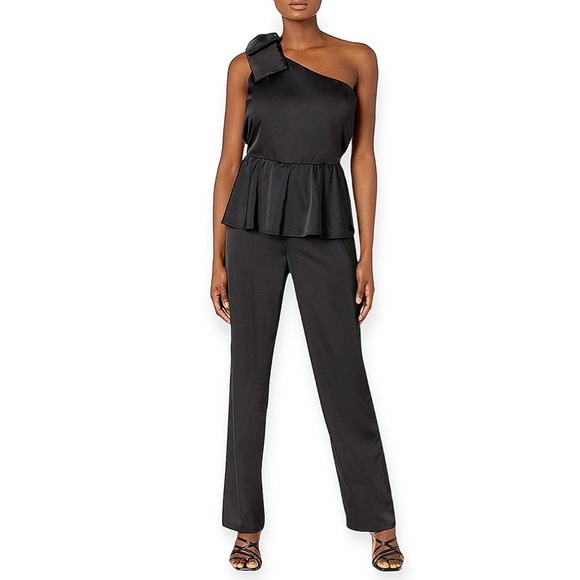 One Shoulder Dressy Black Stretch Jumpsuit Women’s Medium - Picture 11 of 12